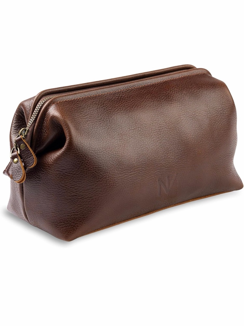 Classic Brown Leather Dopp Kit Travel Toiletry Bag